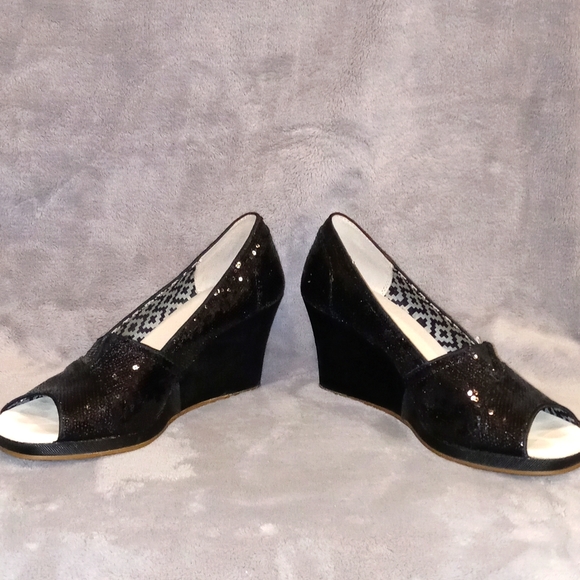 0328 Toms Sequined Open Toe Wedges - Picture 3 of 9
